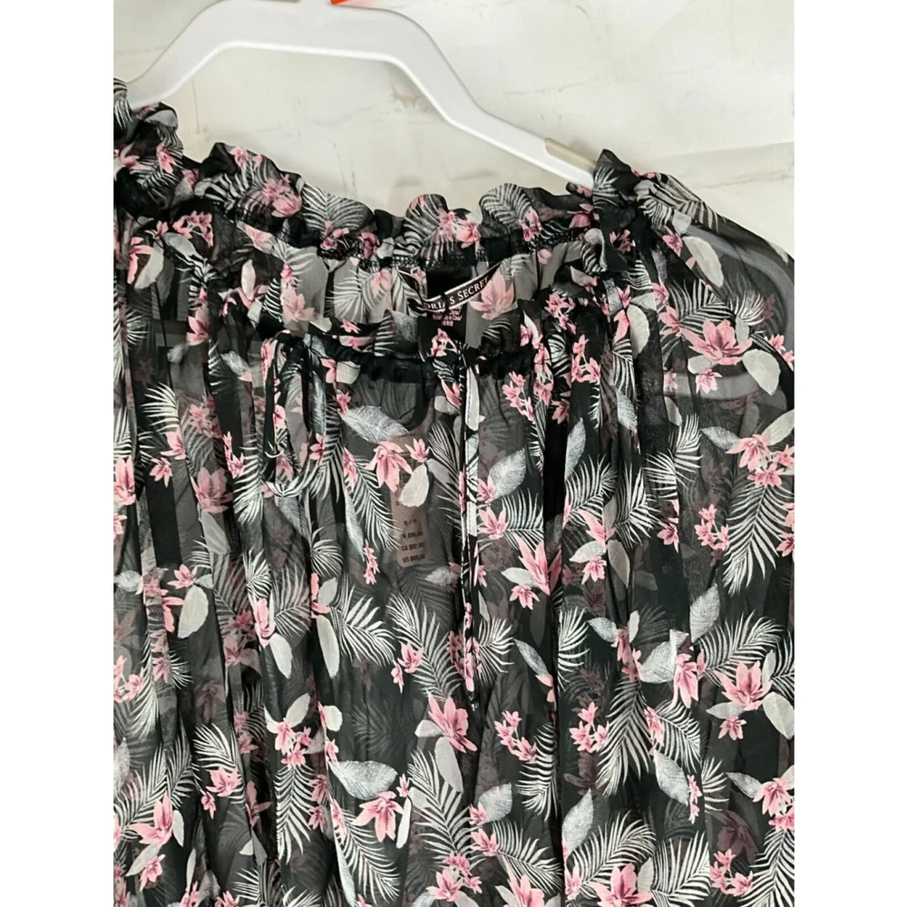 Women’s Victoria’s Secret Floral Sheer Long Sleeve Bodysuit Top Size XS Black - Picture 2 of 3